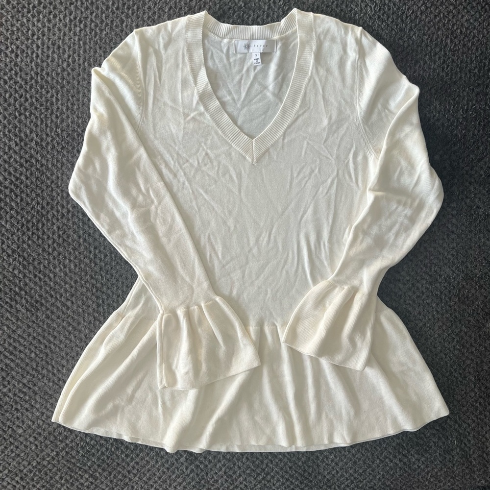 White V Neck Peplum Sweater